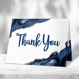 Carte De Remerciements Bar Mitzvah Minimal Bleu Nuit Agate Script Vide