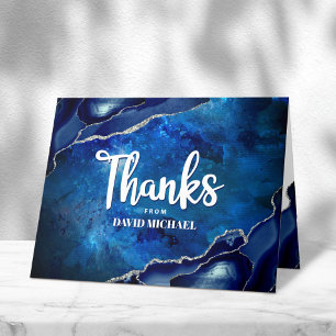 Carte De Remerciements Bar Mitzvah Moderne Agate Bleue Aquarelle Script