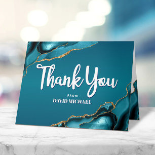 Carte De Remerciements Bar Mitzvah Moderne Agate Turquoise Écriture Simpl