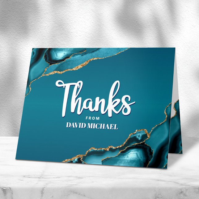 Carte De Remerciements Bar Mitzvah Turquoise Moderne Ombré Agate Script (Créateur téléchargé)
