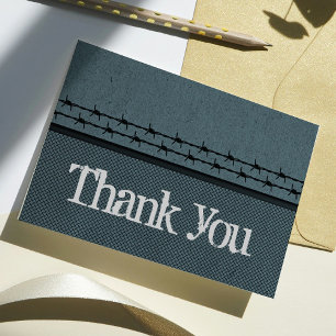 Carte De Remerciements Barbed Wire Fence Biker Thank You Card, Blue