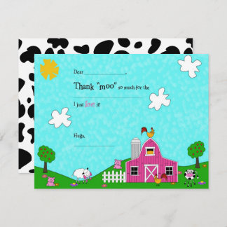 Carte De Remerciements Barnyard Whimsy Pink Remplissez le vide
