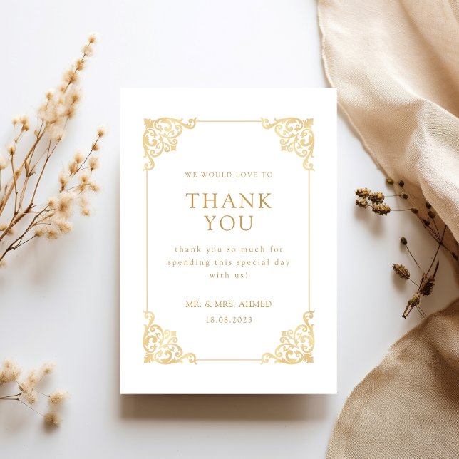 Carte De Remerciements Baroque Vintage cadre blanc Script Mariage musulma (Créateur téléchargé)
