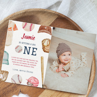 Carte De Remerciements Baseball Big One Boy 1er Anniversaire