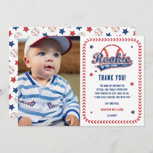 Carte De Remerciements Baseball Rookie 1ère fête d'anniversaire Photo