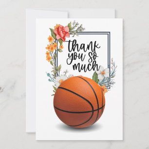 Carte De Remerciements Basket-ball avec fleurs pour coach