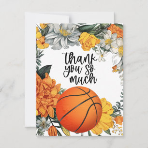 Carte De Remerciements Basket-ball avec fleurs pour coach