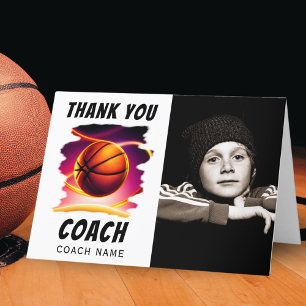 Carte De Remerciements Basketball Ball Photo Thank you Coach Card