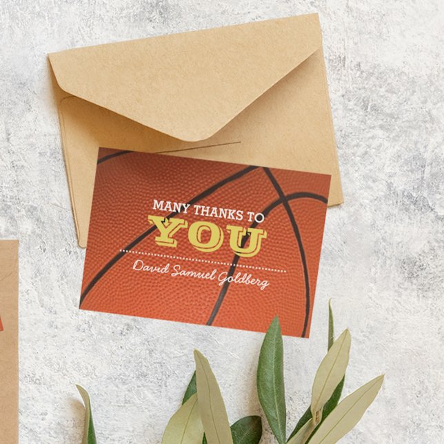 Carte De Remerciements Basketball Gold Bar Mitzvah Remerciements Note (Créateur téléchargé)