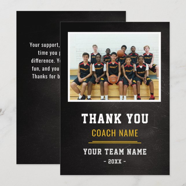 Carte De Remerciements Basketball Team Coach Thank You Photo  (Devant / Derrière)