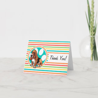 Carte De Remerciements Basset Hound ; Bright Rainbow Stripes