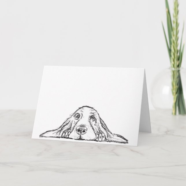 Carte De Remerciements basset hound noir blanc simple chiot yeux  (Devant)