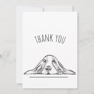 Carte De Remerciements basset hound noir blanc yeux de chiot simple