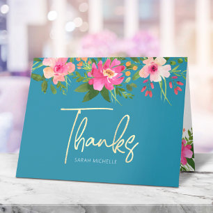 Carte De Remerciements Bat mitzvah Bleu Gold Script Floral Aquarelle