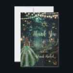 Carte De Remerciements Bat mitzvah de robe vert émeraude de la forêt ench<br><div class="desc">Personnalisez ce carte de remerciements Bat mitzvah enchanteur facilement et rapidement. Cliquez simplement sur le bouton Modifier à l'aide des outils de conception pour modifier le texte, modifier les styles de police et les couleurs de police. Avec une fille habillée d'une robe vert émeraude et un arrière - plan de...</div>