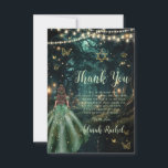 Carte De Remerciements Bat mitzvah de robe vert émeraude de la forêt ench<br><div class="desc">Personnalisez ce carte de remerciements Bat mitzvah enchanteur facilement et rapidement. Cliquez simplement sur le bouton Modifier à l'aide des outils de conception pour modifier le texte, modifier les styles de police et les couleurs de police. Avec une fille habillée d'une robe vert émeraude et un arrière - plan de...</div>