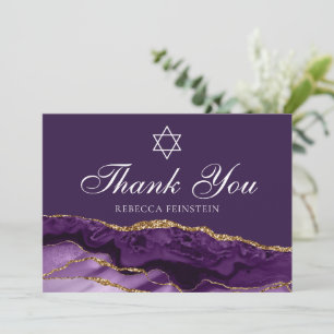 Carte De Remerciements Bat mitzvah d'or violet Star de David Custom