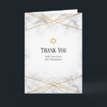 Carte De Remerciements Bat mitzvah géométrique en marbre doré<br><div class="desc">carte de remerciements bat mitzvah à la texture marbré avec cadre géométrique or.</div>