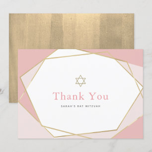 Carte De Remerciements Bat mitzvah géométrique rose et or