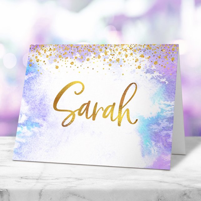 Carte De Remerciements Bat mitzvah Gold Script Purple Aquarelle Sarah (Créateur téléchargé)