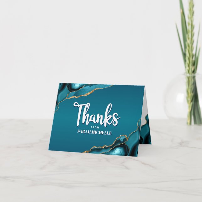 Carte De Remerciements Bat mitzvah Gold Turquoise Ombre Agate Bold Script (Devant)