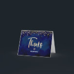 Carte De Remerciements Bat mitzvah Marine Parties scintillant or Foil Élé<br><div class="desc">Assurez-vous que votre Bat mitzvah préféré exprime sa reconnaissance à tous ceux qui ont soutenu son événement marquant! Envoyez cette carte de remerciements personnalisée, moderne et étonnante. Étoile de David, script de calligraphie de faux feuillage doré, et de minuscules points de parties scintillant de confettis, ainsi que la typographie blanche...</div>