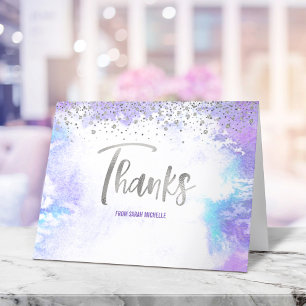 Carte De Remerciements Bat mitzvah moderne Argent Script Purple Aquarelle