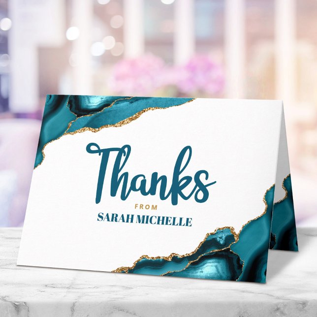 Carte De Remerciements Bat Mitzvah Moderne Or Turquoise Agate Écriture (Créateur téléchargé)