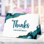 Carte De Remerciements Bat mitzvah Moderne Or Turquoise Agate Script<br><div class="desc">Assurez-vous que votre Bat mitzvah favori exprime sa reconnaissance à tous ceux qui ont soutenu son événement marquant! Envoyez ce carte de remerciements cool, unique, moderne, personnalisé. Écriture manuscrite bleu turquoise et typographie sans serif audacieuse superposent un arrière - plan blanc simple et propre avec des roches d'agate bleu turquoise...</div>