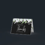 Carte De Remerciements Bat Mitzvah Noir Argent Écriture Florale Aquarelle<br><div class="desc">Assurez-vous que votre Bat Mitzvah favorite montre son appréciation à tous ceux qui ont soutenu son événement marquant ! Envoyez cette carte de remerciement personnalisée et sophistiquée ! Un floral aquarelle chic et époustouflant, blanc et faux paillettes d'argent, un script manuscrit à feuille d'argent faux et une typographie sans empattement...</div>