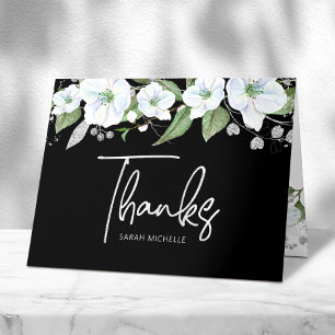 Carte De Remerciements Bat Mitzvah Noir Argent Écriture Florale Aquarelle