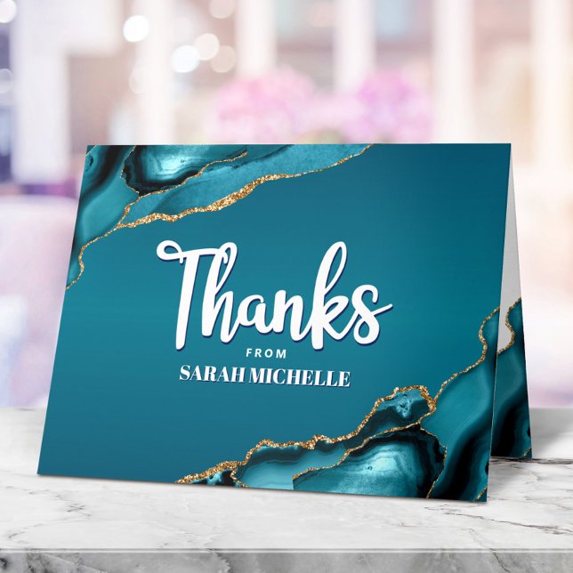 Carte De Remerciements Bat Mitzvah Or Turquoise Dégradé Agate Écriture Gr (Créateur téléchargé)