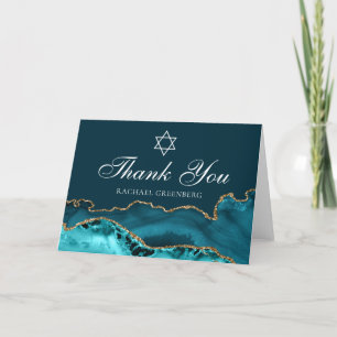 Carte De Remerciements Bat mitzvah personnalisé Chic Turquoise Gold Agate