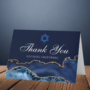 Carte De Remerciements Bat mitzvah personnalisé Marine Blue Gold Agate
