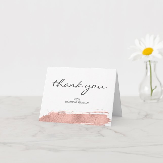 Carte de remerciements Bat mitzvah rose Gold Brush (Petite plante)