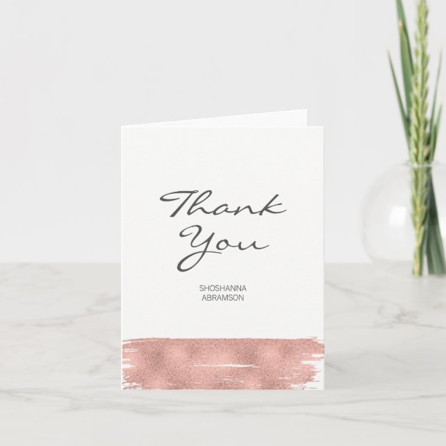 Carte de remerciements Bat mitzvah rose Gold Brush (Devant)