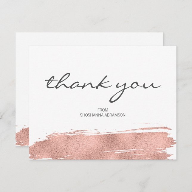 Carte de remerciements Bat mitzvah rose Gold Brush (Devant / Derrière)