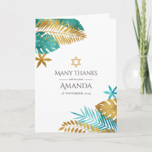 Carte De Remerciements Bat mitzvah turquoise et Gold Tropical