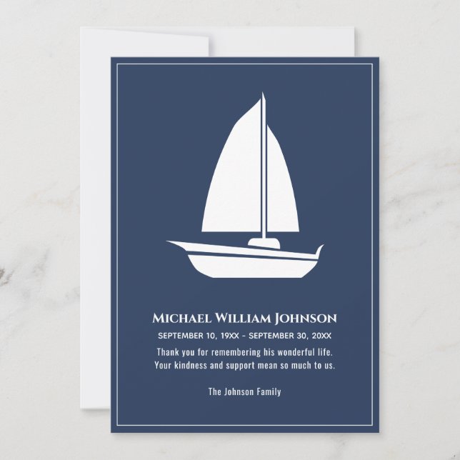 Carte De Remerciements Bateau à voile Bateau à voile Nautique Bleu Blanc  (Devant)