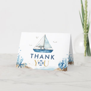 Carte De Remerciements Bateau bleu nautique Ahoy C'est un Baby shower gar