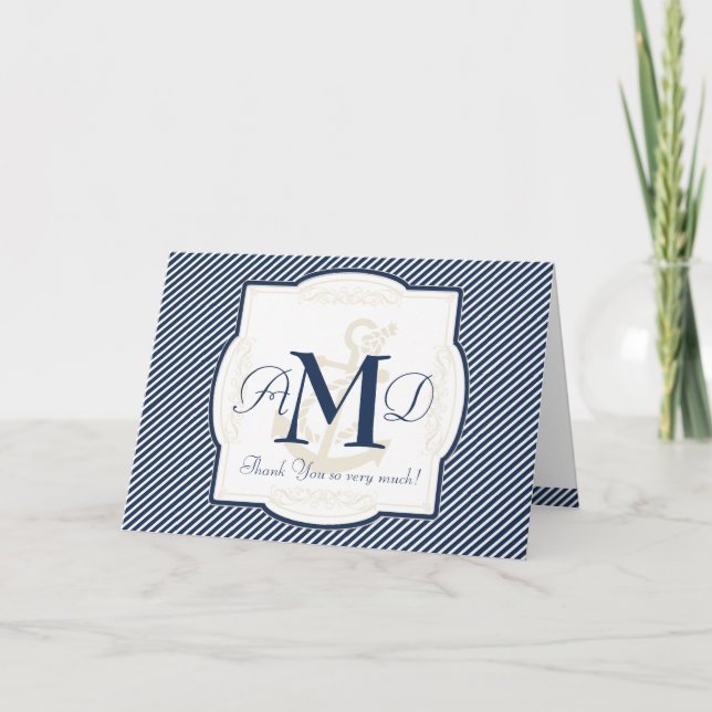 Carte De Remerciements Bateau d'ancre nautique rayures diagonales en spir (Devant)