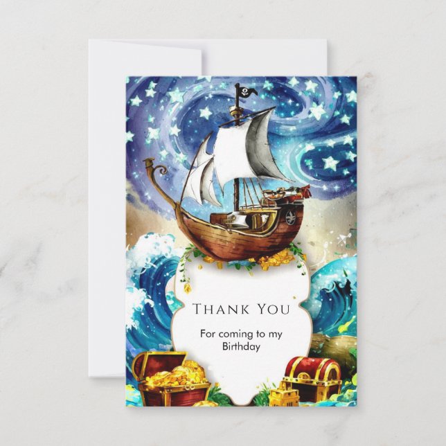 Carte De Remerciements Bateau Fantaisiste pour Enfants Pirate Fête d'Anni (Devant)