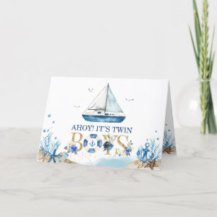 Carte De Remerciements Bateau nautique Ahoy C'est Twins Boys Baby shower