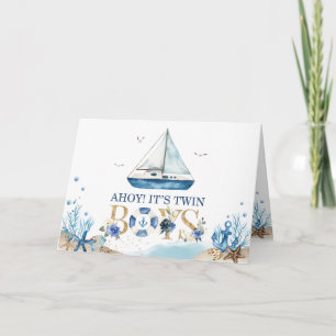 Carte De Remerciements Bateau nautique Ahoy C'est Twins Boys Baby shower