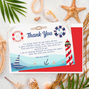 Carte De Remerciements Bateau nautique phare bleu baby shower rouge