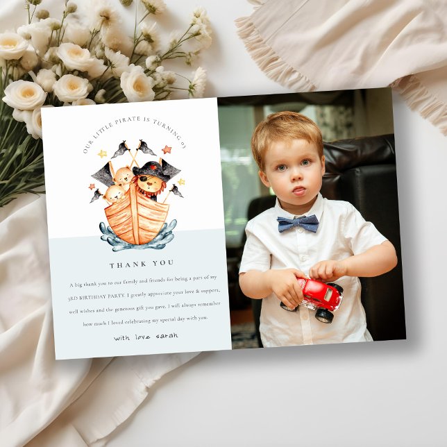 Carte De Remerciements Bateau Pirate Nautique Lionceau Enfants Photo Anni (Créateur téléchargé)