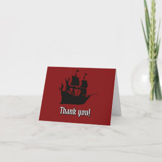Carte De Remerciements Bateau Pirate Rouge Cramoisi et Noir Silhouette Ca