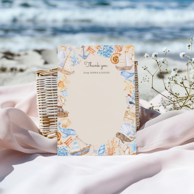 Carte De Remerciements Bateaux De Mer Et Animaux De Mer Côtiers (Créateur téléchargé)