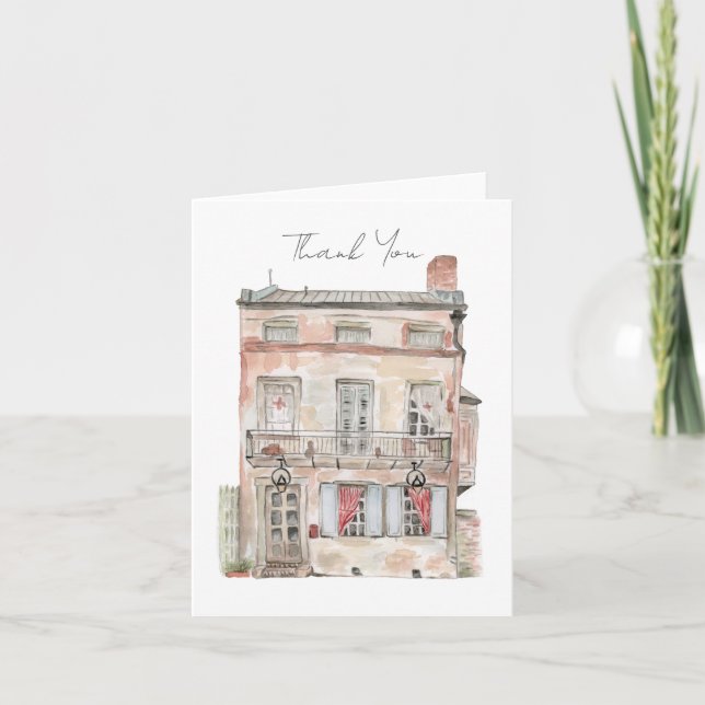 Carte De Remerciements Bâtiment historique Nouvelle-Orléans Aquarelle (Devant)