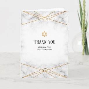 Carte De Remerciements Batte de Mitzvah géométrique en marbre doré 